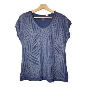 Chicos Abstract Metallic Design Blue T-Shirt Blouse Top Size Medium Cotton Modal